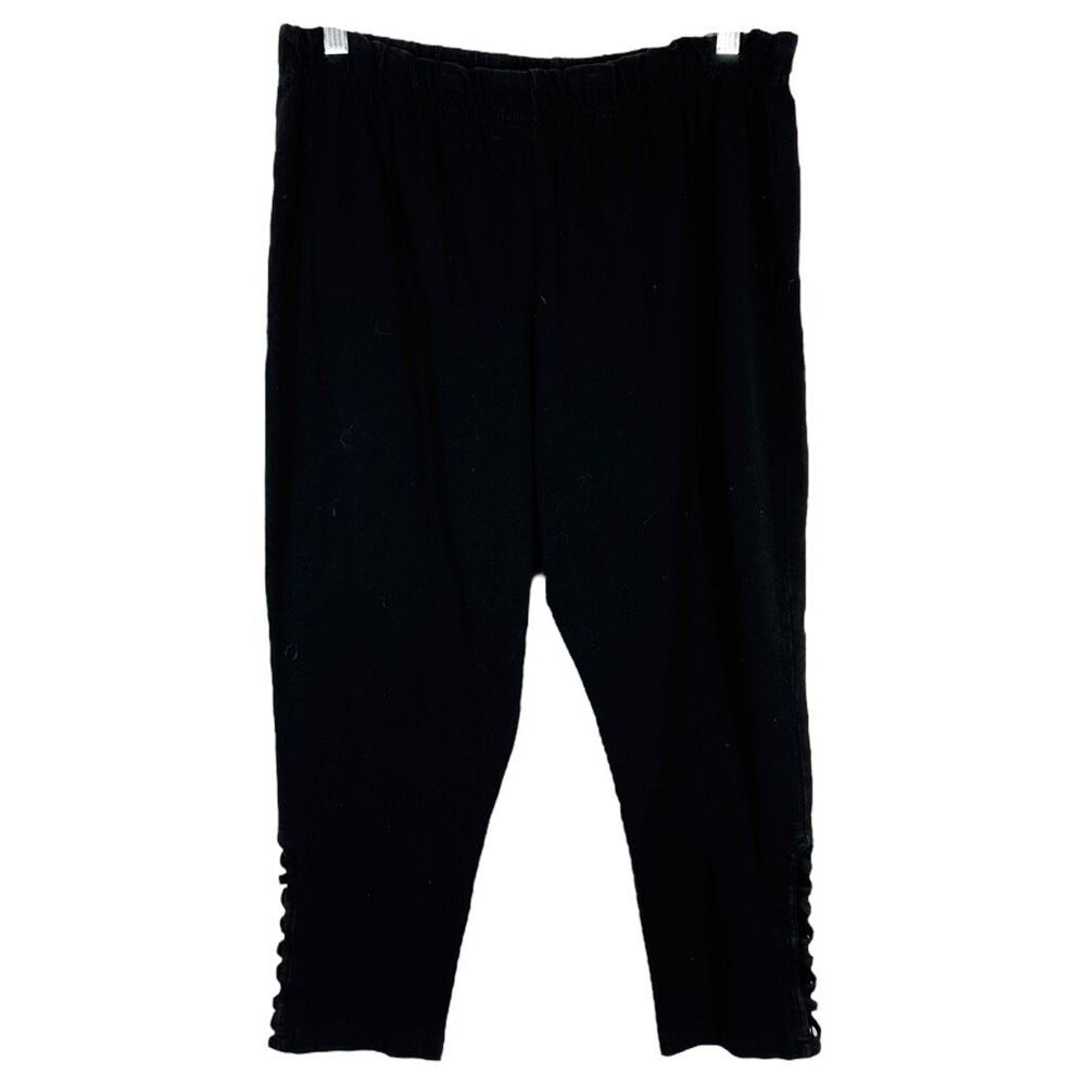 Roamans Plus Size 22W 24W Leggings 1X Cropped Capri Black Solid Pull On‎ 792